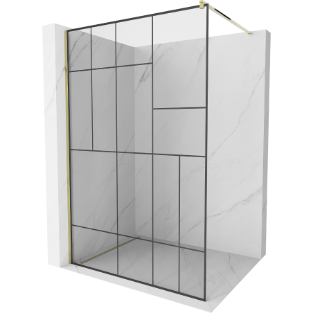 Mexen Kioto shower screen 110 x 200 cm, Transparent/Black pattern 8 mm, Gold - 800-110-101-50-78