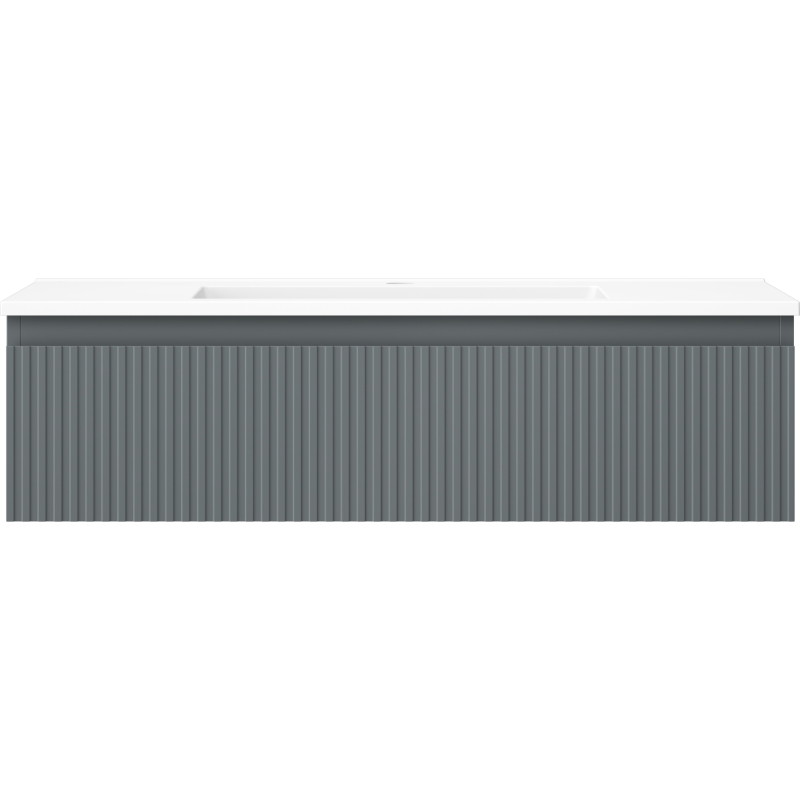 Mexen Rivel 90 cm bathroom cabinet with Otis washbasin, 1 drawer, fluted, matte graphite/white matte - 91A20-09023-1-BF66-W18M01