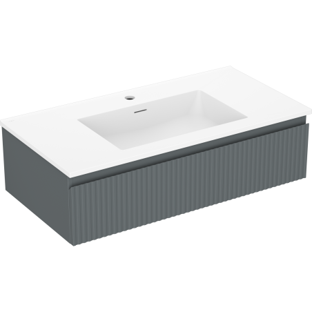 Mexen Rivel 90 cm bathroom cabinet with Otis washbasin, 1 drawer, fluted, matte graphite/white matte - 91A20-09023-1-BF66-W18M01