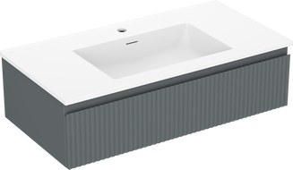 Mexen Rivel 90 cm bathroom cabinet with Otis washbasin, 1 drawer, fluted, matte graphite/white matte - 91A20-09023-1-BF66-W18M01
