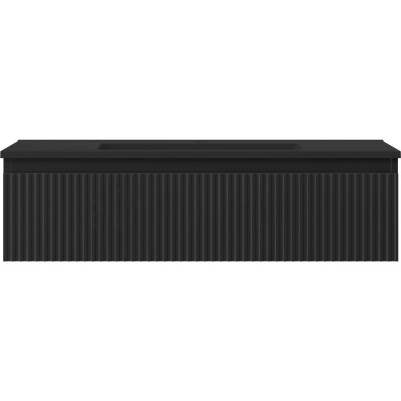 Mexen Rivel 90 cm bathroom cabinet with Otis sink, 1 drawer, grooved, matte black - 91A20-09023-1-BF71-W18M71