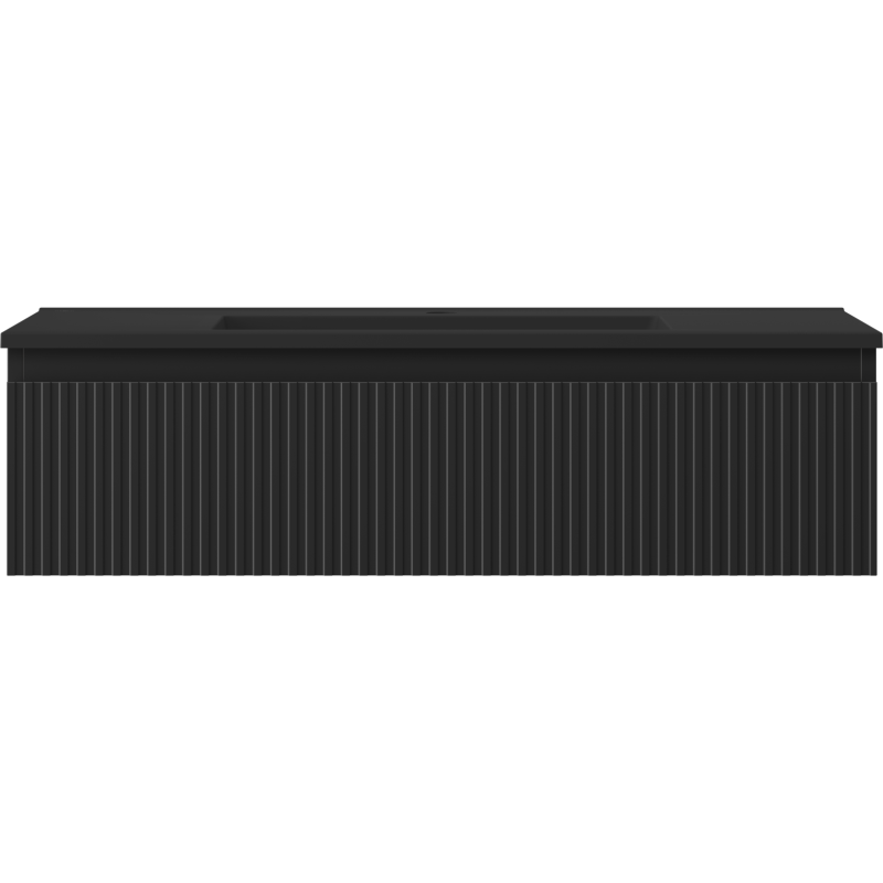 Mexen Rivel bathroom cabinet 90 cm with Otis washbasin, 1 drawer, grooved, black matte - 91A20-09023-1-BF71-W18M71