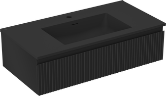 Mexen Rivel bathroom cabinet 90 cm with Otis washbasin, 1 drawer, grooved, black matte - 91A20-09023-1-BF71-W18M71