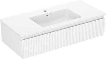Mexen Rivel bathroom cabinet 100 cm with Otis sink, 1 drawer, fluted, white matte - 91A20-10023-1-BF01-W18M01