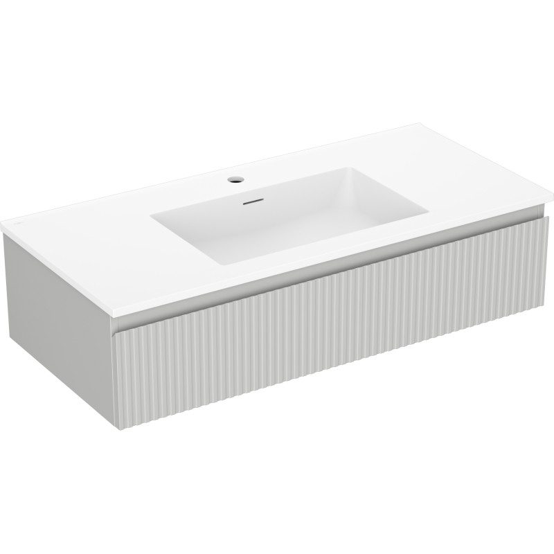 Mexen Rivel 100 cm bathroom cabinet with Otis basin, 1 drawer, fluted, matte gray/white - 91A20-10023-1-BF62-W18M01