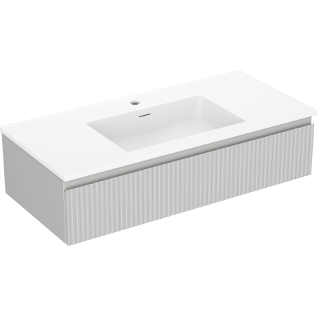 Mexen Rivel 100 cm bathroom cabinet with Otis washbasin, 1 drawer, fluted, grey matt/white matt - 91A20-10023-1-BF62-W18M01