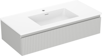 Mexen Rivel 100 cm bathroom cabinet with Otis basin, 1 drawer, fluted, matte gray/white - 91A20-10023-1-BF62-W18M01