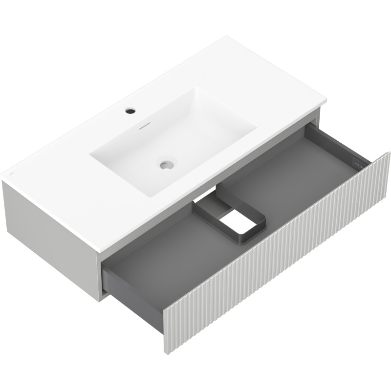 Mexen Rivel 100 cm bathroom cabinet with Otis basin, 1 drawer, fluted, matte gray/white - 91A20-10023-1-BF62-W18M01