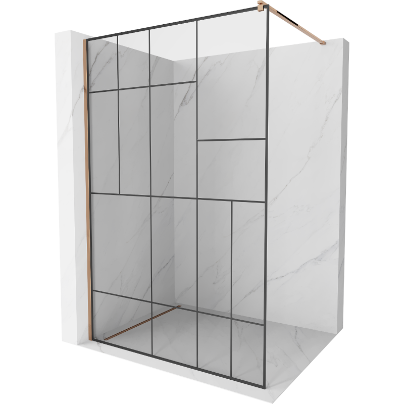 Mexen Kioto shower screen 70 x 200 cm, Transparent/Black pattern 8 mm, Rose gold - 800-070-101-60-78