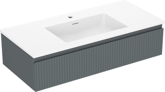Mexen Rivel bathroom cabinet 100 cm with Otis washbasin, 1 drawer, fluted, graphite matt/white matt - 91A20-10023-1-BF66-W18M01