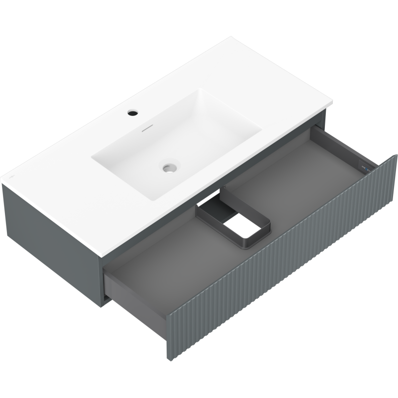 Mexen Rivel 100 cm bathroom cabinet with sink Otis, 1 drawer, fluted, graphite matte/white matte - 91A20-10023-1-BF66-W18M01