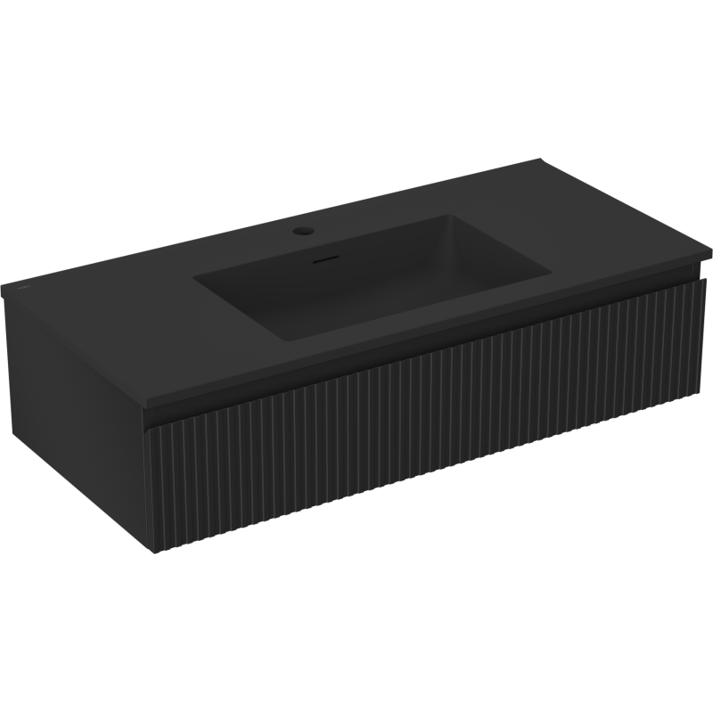 Mexen Rivel bathroom cabinet 100 cm with Otis sink, 1 drawer, grooved, black matte - 91A20-10023-1-BF71-W18M71
