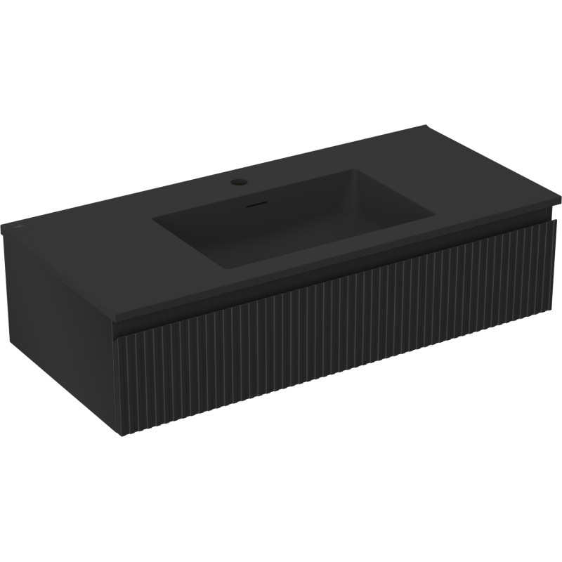 Mexen Rivel bathroom cabinet 100 cm with sink Otis, 1 drawer, grooved, matte black - 91A20-10023-1-BF71-W18M71