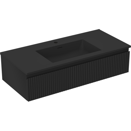 Mexen Rivel bathroom cabinet 100 cm with Otis sink, 1 drawer, grooved, black matte - 91A20-10023-1-BF71-W18M71