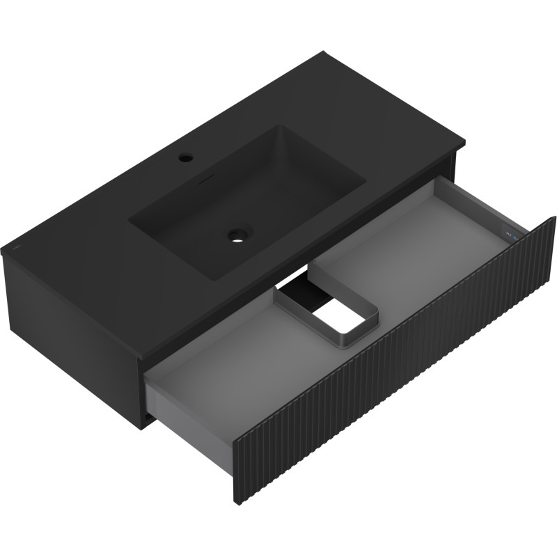 Mexen Rivel bathroom cabinet 100 cm with sink Otis, 1 drawer, grooved, matte black - 91A20-10023-1-BF71-W18M71