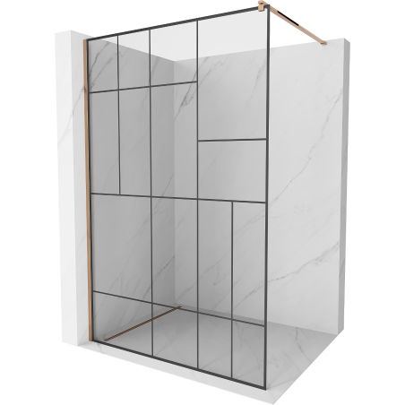Mexen Kioto Walk-in Shower Wall 100 x 200 cm, Black Pattern 8 mm, Rose Gold - 800-100-101-60-78