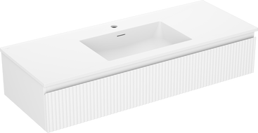 Mexen Rivel bathroom cabinet 120 cm with Otis washbasin, 1 drawer, grooved, white matte - 91A20-12023-1-BF01-W18M01