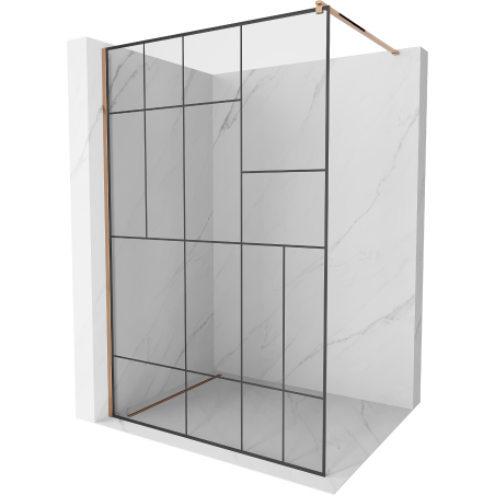 Mexen Kioto shower screen 110 x 200 cm, Transparent/Black pattern 8 mm, Rose gold - 800-110-101-60-78