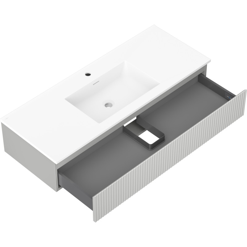 Mexen Rivel 120 cm bathroom cabinet with Otis sink, 1 drawer, grooved, gray matte/white matte - 91A20-12023-1-BF62-W18M01