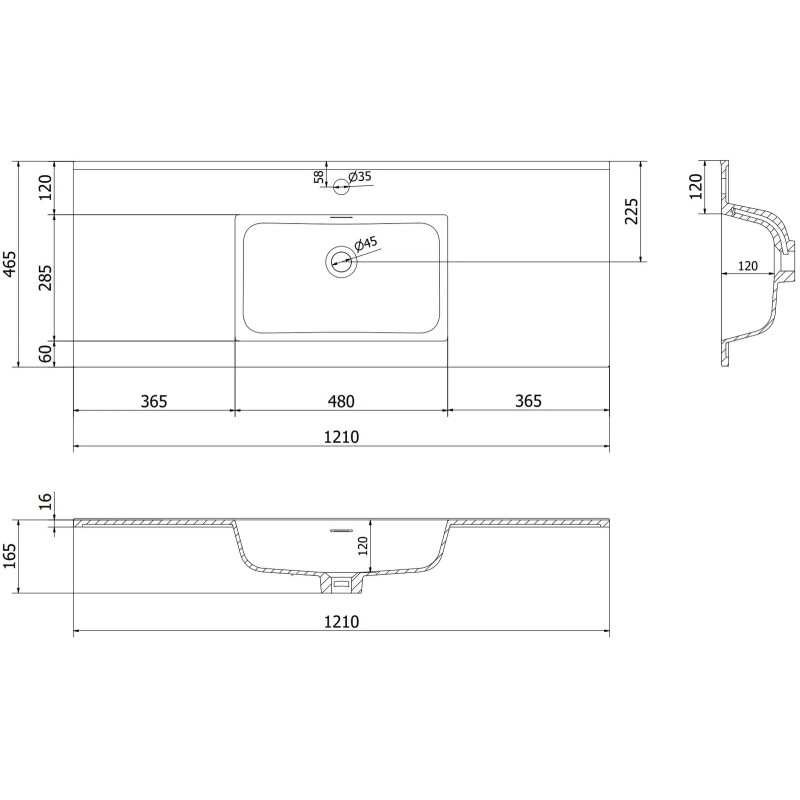 Mexen Rivel 120 cm bathroom cabinet with Otis sink, 1 drawer, grooved, gray matte/white matte - 91A20-12023-1-BF62-W18M01