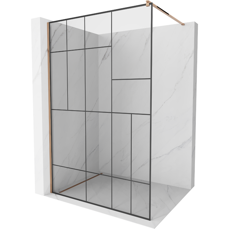 Mexen Kioto Walk-in Shower Wall 120 x 200 cm, Black Pattern 8 mm, Rose Gold - 800-120-101-60-78