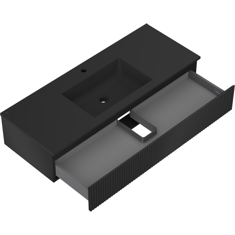 Mexen Rivel bathroom cabinet 120 cm with Otis sink, 1 drawer, fluted, black matte - 91A20-12023-1-BF71-W18M71