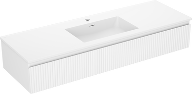 Mexen Rivel 140 cm Bathroom Cabinet with Otis Sink, 1 Drawer, Fluted, Matte White - 91A20-14023-1-BF01-W18M01