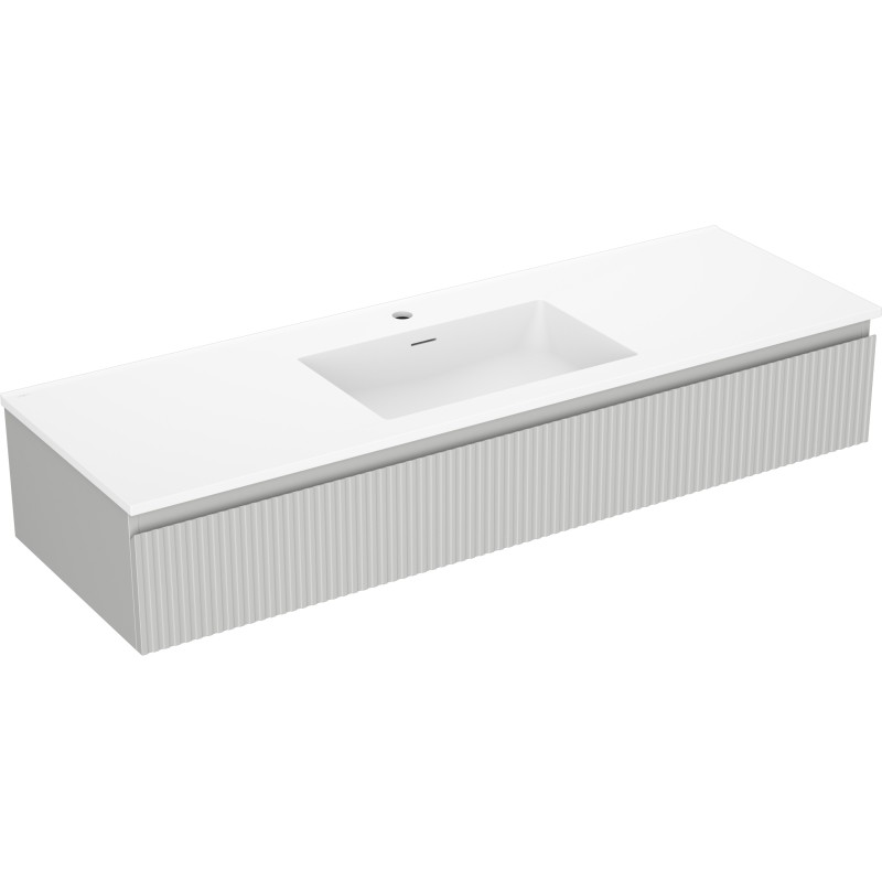 Mexen Rivel 140 cm Bathroom Cabinet with Sink Otis, 1 Drawer, Fluted, Gray Matte/White Matte - 91A20-14023-1-BF62-W18M01