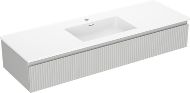 Mexen Rivel bathroom cabinet 140 cm with Otis sink, 1 drawer, fluted, gray matte/white matte - 91A20-14023-1-BF62-W18M01