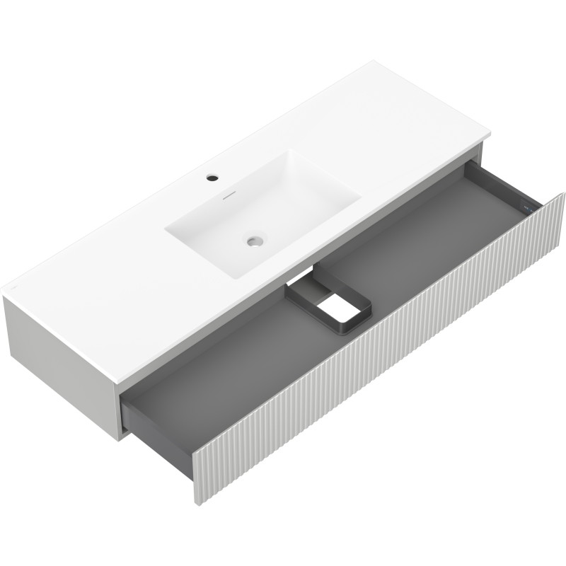 Mexen Rivel 140 cm Bathroom Cabinet with Sink Otis, 1 Drawer, Fluted, Gray Matte/White Matte - 91A20-14023-1-BF62-W18M01