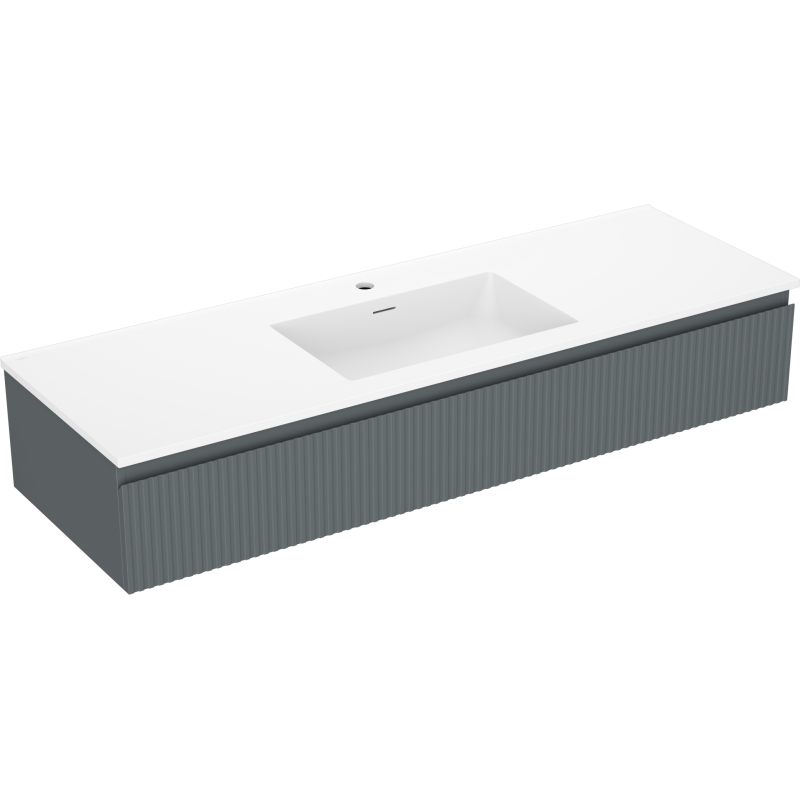 Mexen Rivel bathroom cabinet 140 cm with sink Otis, 1 drawer, fluted, matte graphite/white matte - 91A20-14023-1-BF66-W18M0