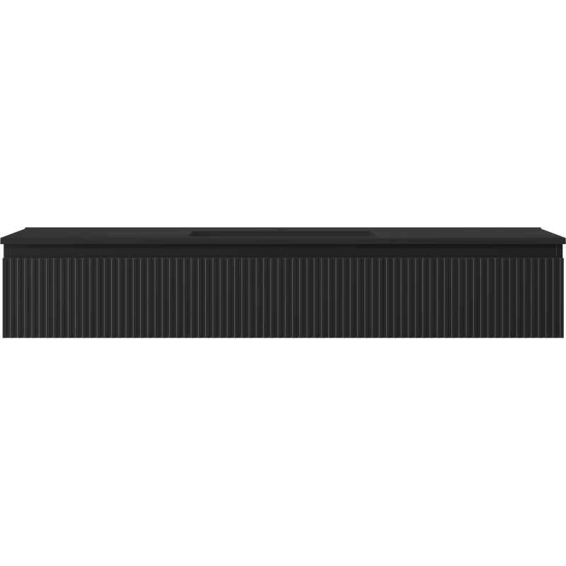 Mexen Rivel 140 cm bathroom cabinet with Otis washbasin, 1 drawer, fluted, black matte - 91A20-14023-1-BF71-W18M71