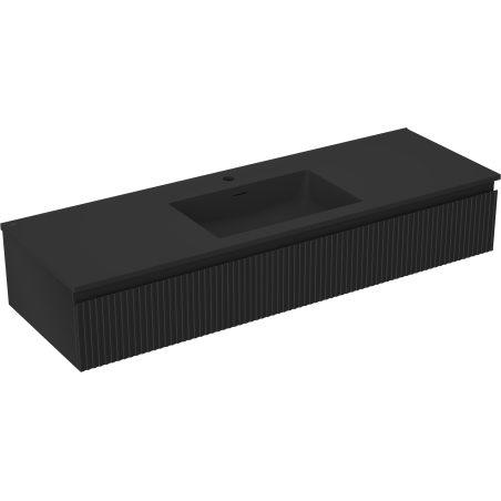 Mexen Rivel 140 cm bathroom cabinet with Otis washbasin, 1 drawer, fluted, black matte - 91A20-14023-1-BF71-W18M71