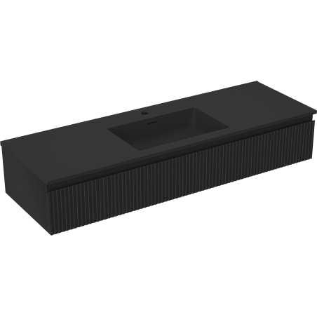 Mexen Rivel bathroom cabinet 140 cm with Otis sink, 1 drawer, grooved, black matte - 91A20-14023-1-BF71-W18M71
