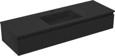 Mexen Rivel 140 cm bathroom cabinet with Otis washbasin, 1 drawer, fluted, black matte - 91A20-14023-1-BF71-W18M71