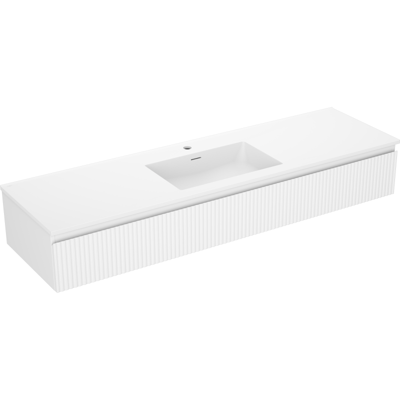 Mexen Rivel 160 cm bathroom cabinet with Otis sink, 1 drawer, fluted, white matt - 91A20-16023-1-BF01-W18M01