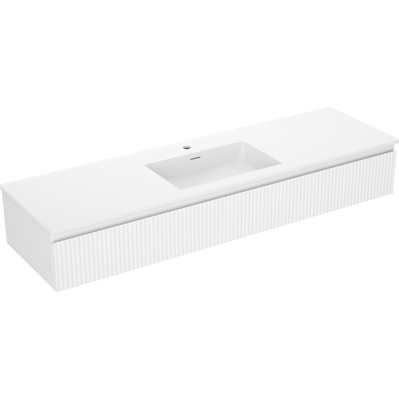 Mexen Rivel 160 cm Bathroom Cabinet with Sink Otis, 1 Drawer, Grooved, White Matte - 91A20-16023-1-BF01-W18M01