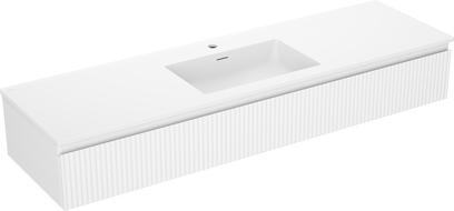 Mexen Rivel bathroom cabinet 160 cm with Otis sink, 1 drawer, fluted, white matte - 91A20-16023-1-BF01-W18M01