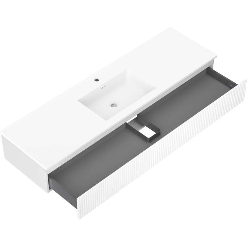 Mexen Rivel 160 cm Bathroom Cabinet with Sink Otis, 1 Drawer, Grooved, White Matte - 91A20-16023-1-BF01-W18M01