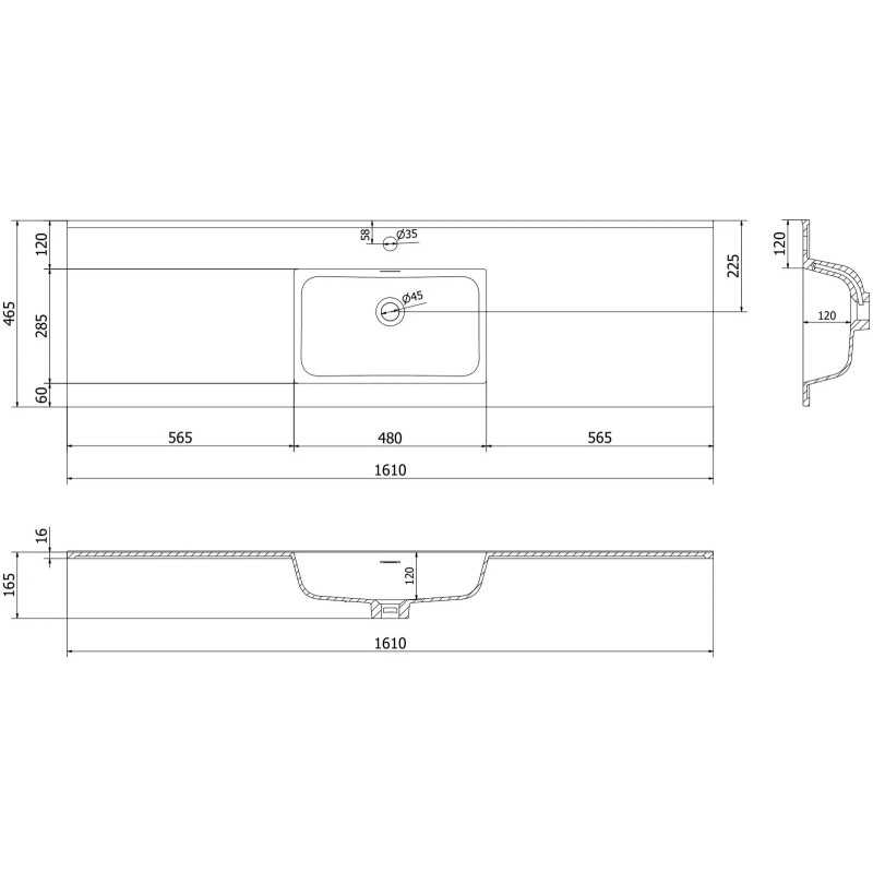 Mexen Rivel 160 cm Bathroom Cabinet with Sink Otis, 1 Drawer, Grooved, White Matte - 91A20-16023-1-BF01-W18M01