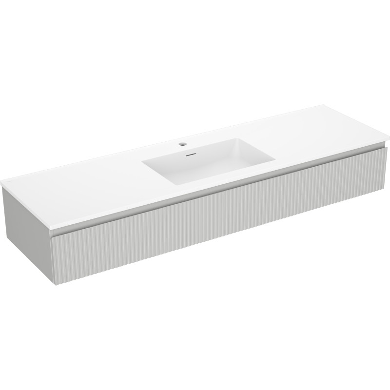 Mexen Rivel 160 cm Bathroom Cabinet with Otis Sink, 1 Drawer, Fluted, Grey Matte/White Matte - 91A20-16023-1-BF62-W18M01