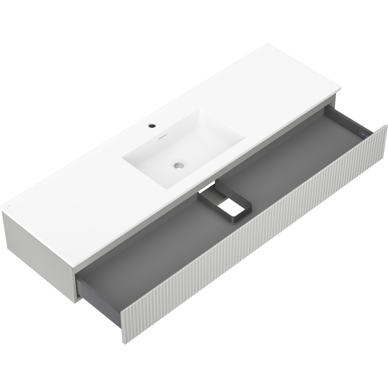 Mexen Rivel 160 cm Bathroom Cabinet with Otis Sink, 1 Drawer, Fluted, Grey Matte/White Matte - 91A20-16023-1-BF62-W18M01