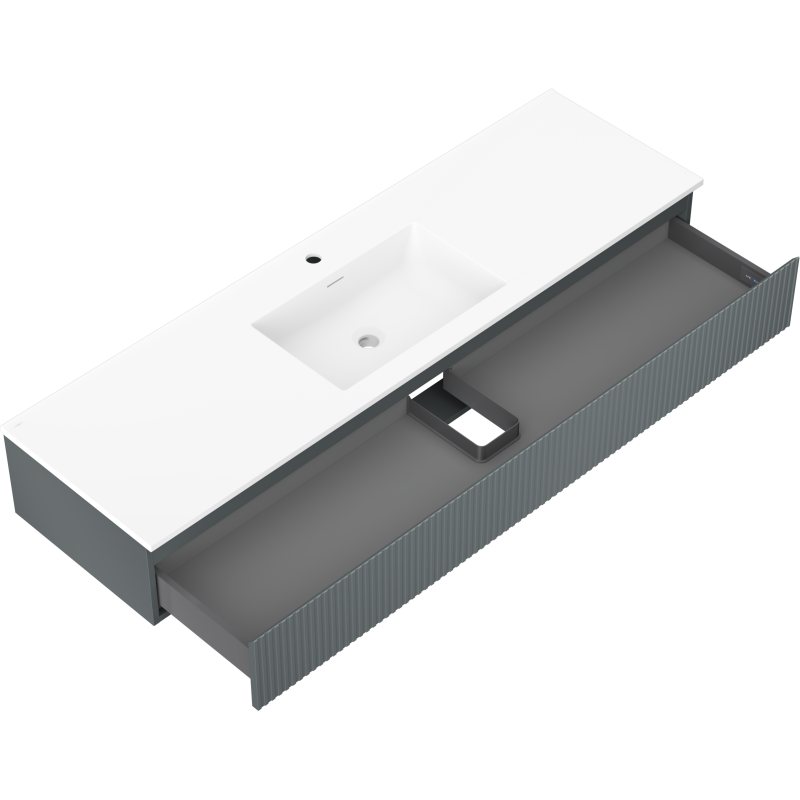Mexen Rivel 160 cm bathroom cabinet with sink Otis, 1 drawer, grooved, matte graphite/white matte - 91A20-16023-1-BF66-W18M0