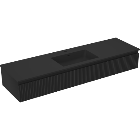 Mexen Rivel bathroom cabinet 160 cm with Otis sink, 1 drawer, fluted, black matte - 91A20-16023-1-BF71-W18M71