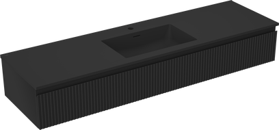Mexen Rivel bathroom cabinet 160 cm with Otis sink, 1 drawer, fluted, black matte - 91A20-16023-1-BF71-W18M71