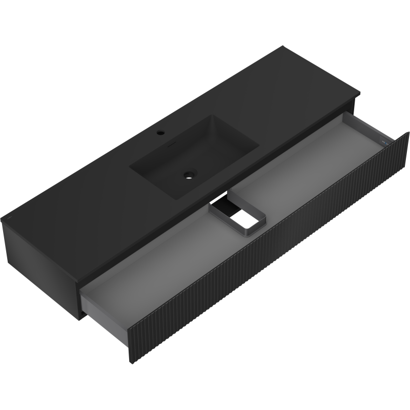 Mexen Rivel 160 cm Bathroom Cabinet with Otis Sink, 1 Drawer, Grooved, Black Matt - 91A20-16023-1-BF71-W18M71