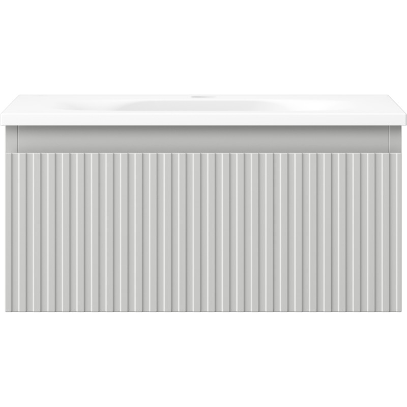 Mexen Rivel 50 cm bathroom cabinet with Vela washbasin, 1 drawer, grooved, gray matte/white matte - 91A20-05023-1-BF62-W23M01