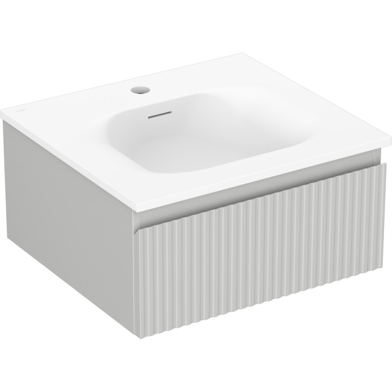 Mexen Rivel 50 cm bathroom cabinet with Vela washbasin, 1 drawer, grooved, gray matte/white matte - 91A20-05023-1-BF62-W23M01