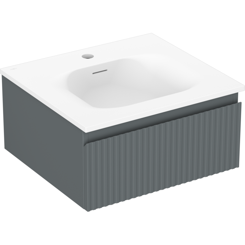 Mexen Rivel bathroom cabinet 50 cm with Vela sink, 1 drawer, fluted, graphite matte/white matte - 91A20-05023-1-BF66-W23M01