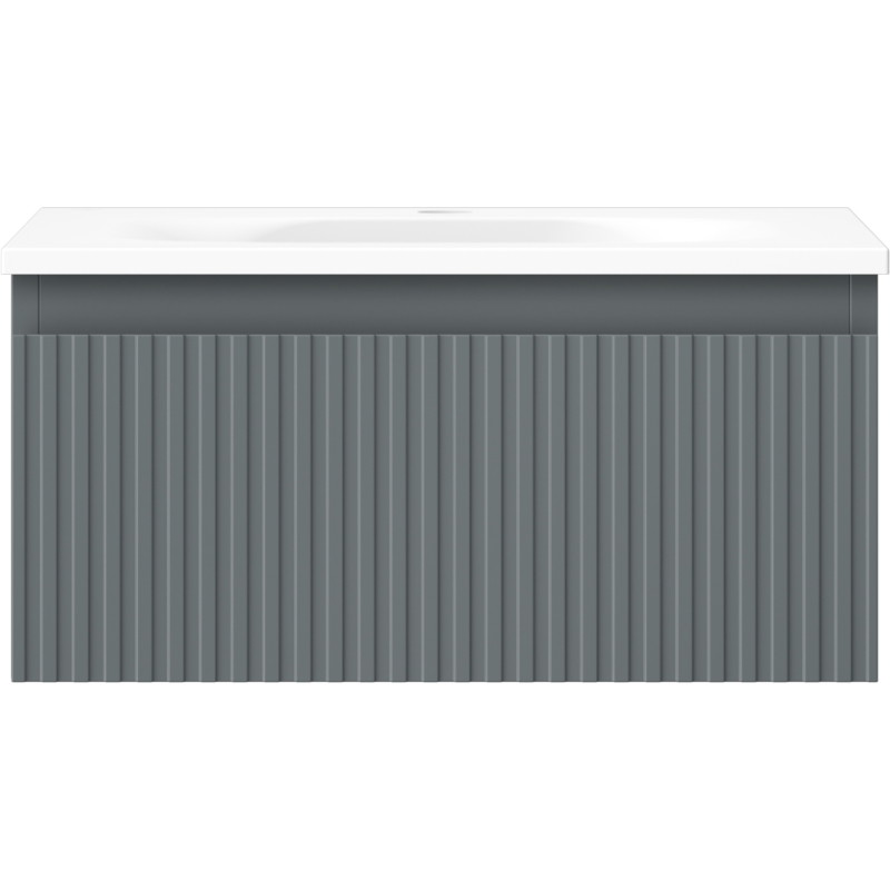 Mexen Rivel bathroom cabinet 50 cm with Vela sink, 1 drawer, fluted, graphite matte/white matte - 91A20-05023-1-BF66-W23M01